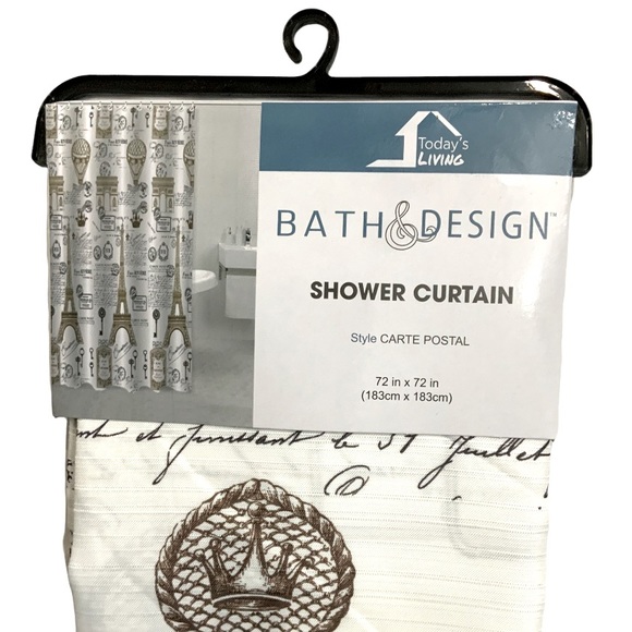 Paris Eiffel Tower Shower Curtain Fabric White Gold Multi Color 72 in X 72 in - Picture 2 of 13